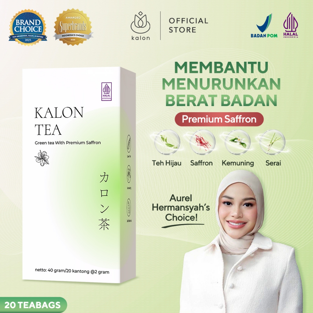 KALON Tea Green Tea with Premium Saffron dan materi Aurel Hermansyah's Choice